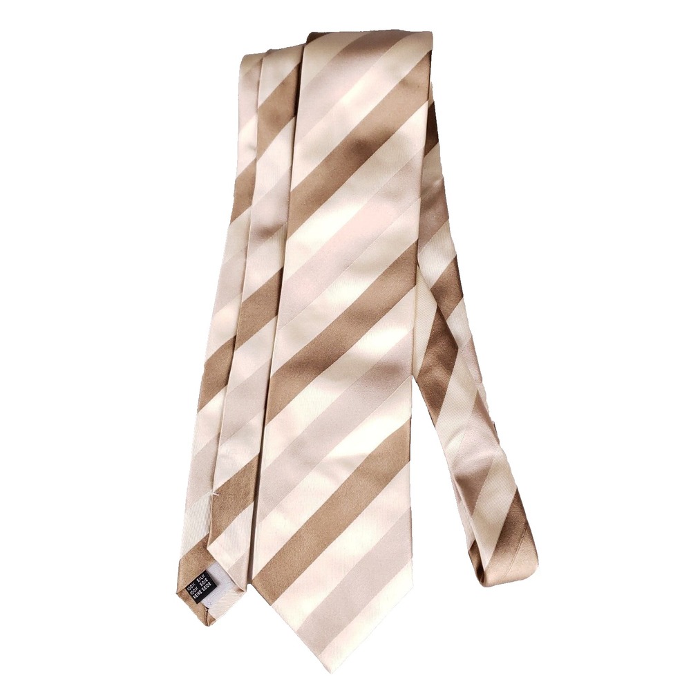 Angelo Stanganini Mens Necktie Striped Beige Brown Italian Luxury Formal Classic